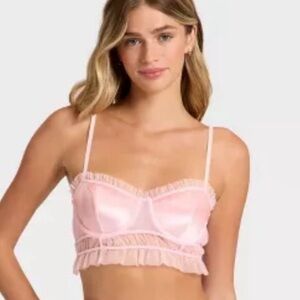 Auden Velvet & Mesh Pleated Lingerie Bralette NWT L